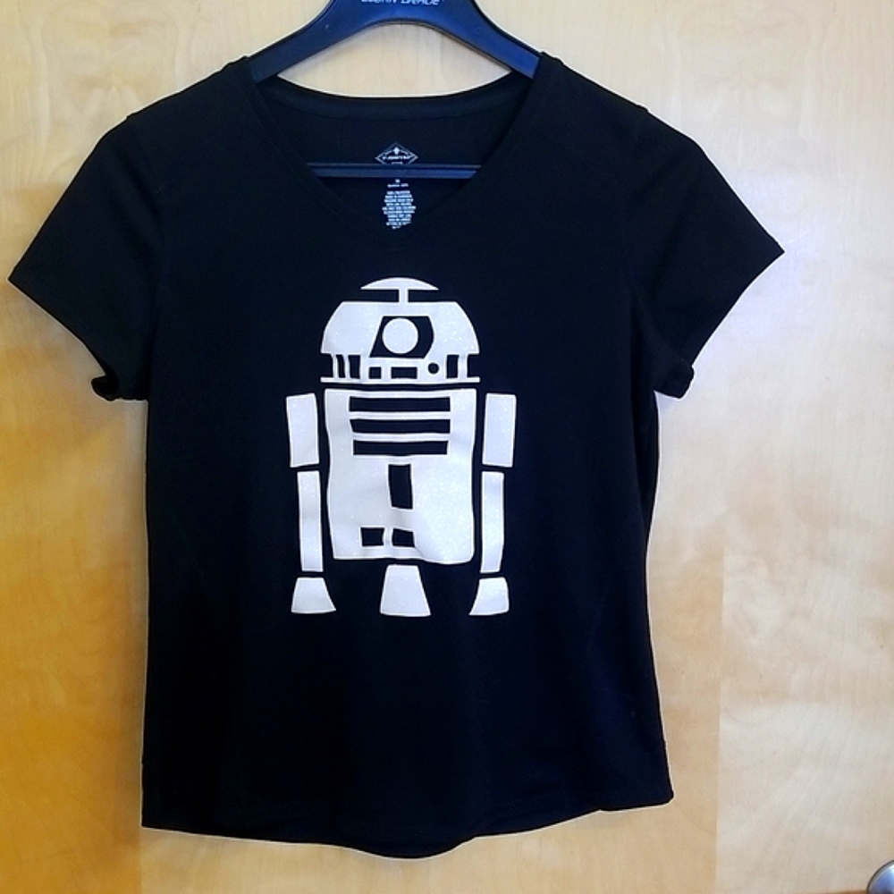 Black Quick-dry Glitter R2D2 Star Wars T-shirt Tee Medium
